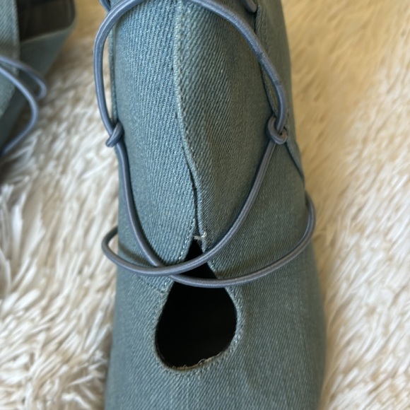 New fabric denim peep elastic crisscross kitten heel casual booties shoe Sz 7.5M - Picture 5 of 13